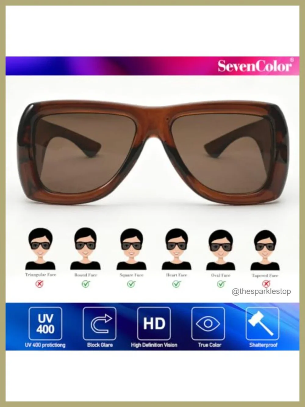 Oversized Shield Sunglasses for Women Men UV400 Retro Thick Frame
